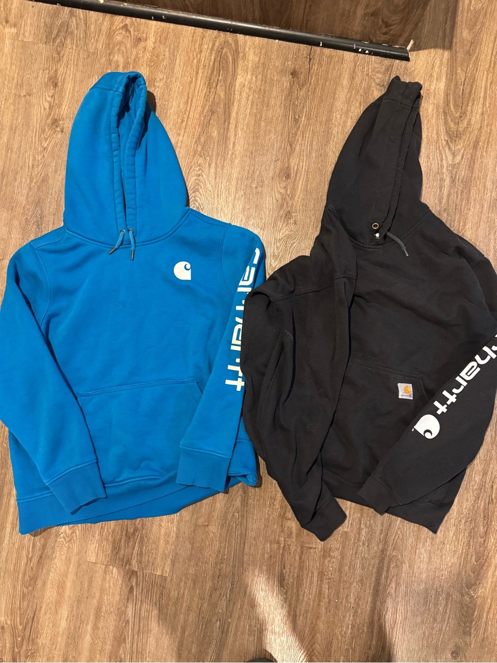 Carhartt Blue and Black Logo Sleeve Hoodies